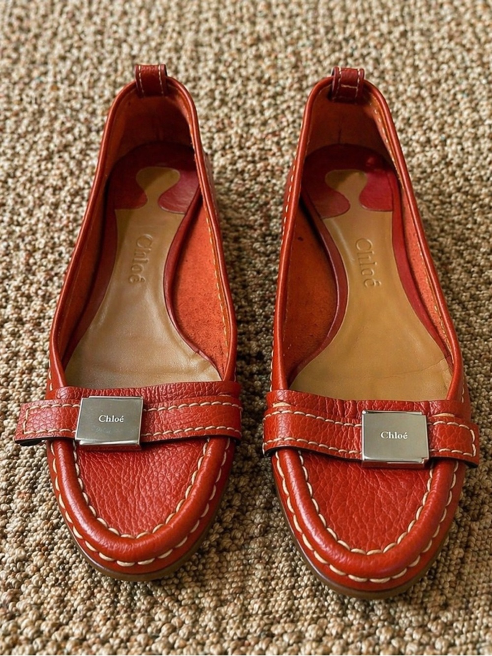CHLOE Red Buckle Loafers. Size: 39.5 (Runs one-size small) FINAL PRICE